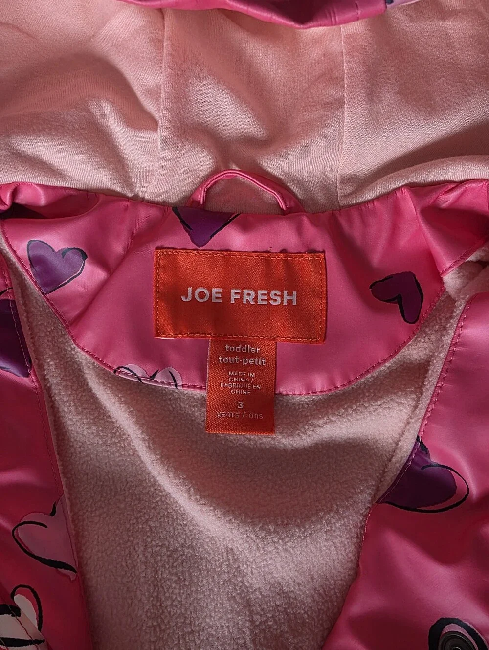 Joe Fresh Bright Pink Heart-Print Hooded Raincoat